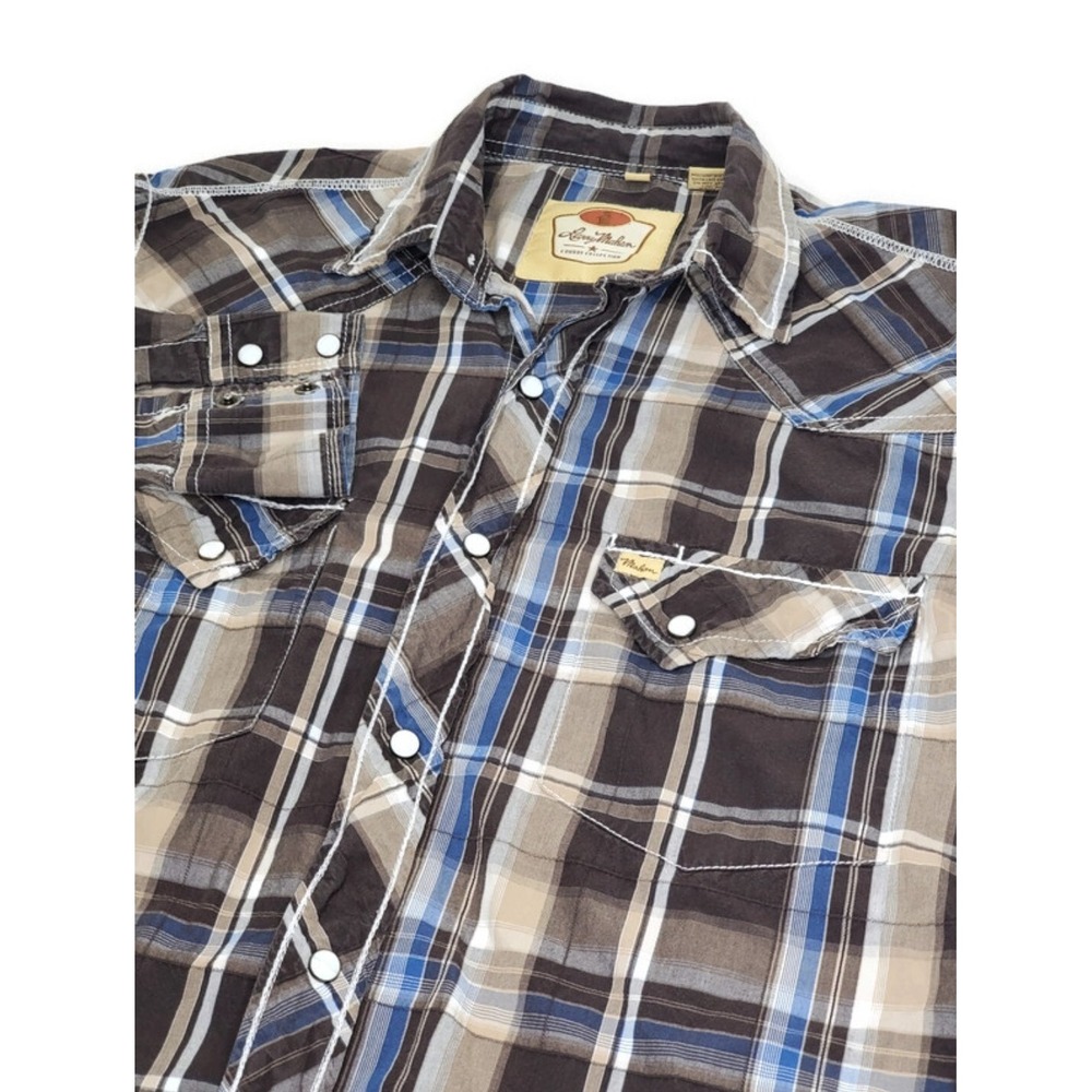 Larry Mahan Cowboy Collection Mens Small Brown Plaid Western Pearl Snap Shirt